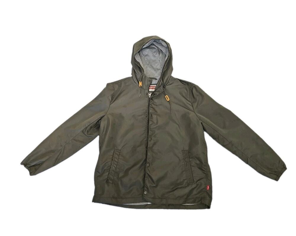 Levi's Army Green Water Resistant Hooded Rain Jacket Mens Sz Large Hunting